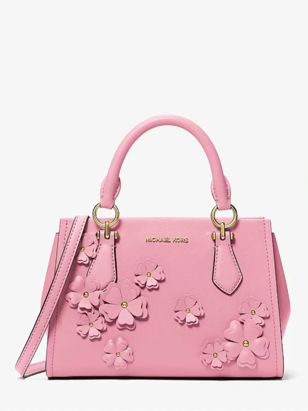 Michael Kors Pink Floral Appliqué Saffiano Satchel Crossbody